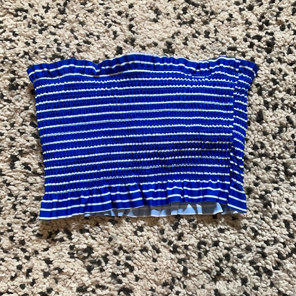 Blue and white stripped bathing suit tube top NWOT